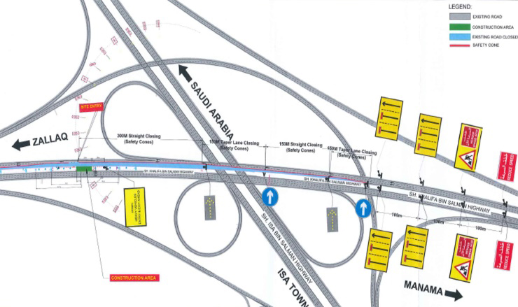 Lanes closed on Shaikh Khalifa Bin Salman Highway for Saar Flyover ...